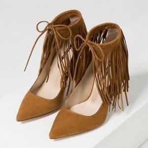 ZARA BROWN FRINGE LEATHER COURT HEELS REF 2232/101